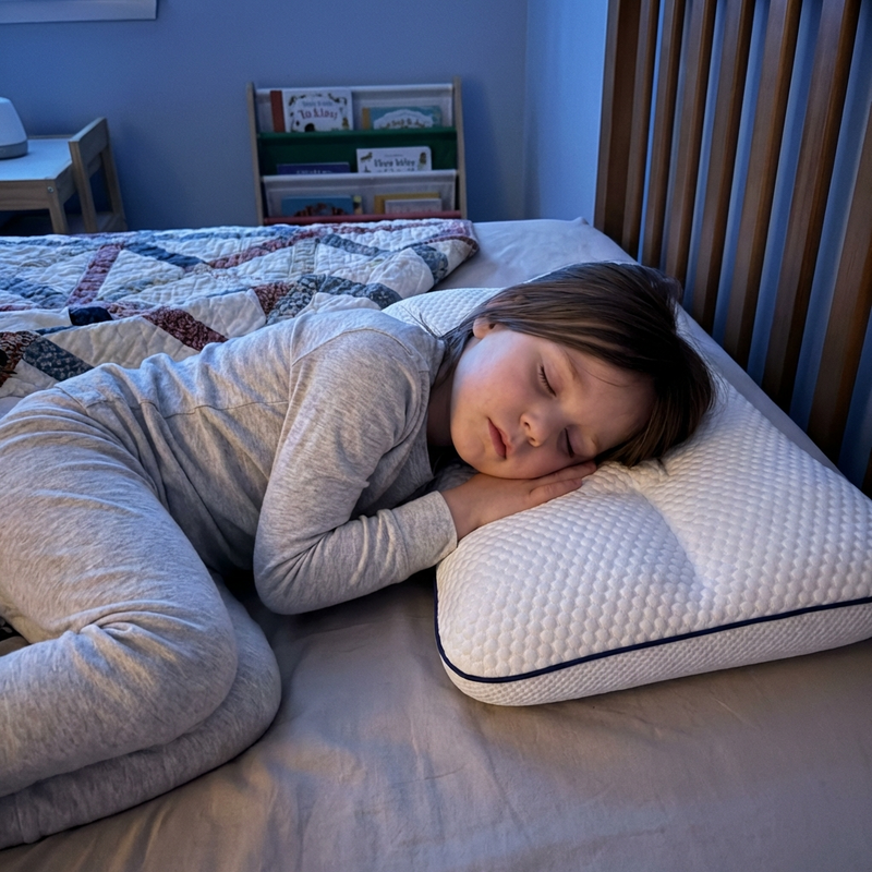 Child sleeping with natural head and neck support